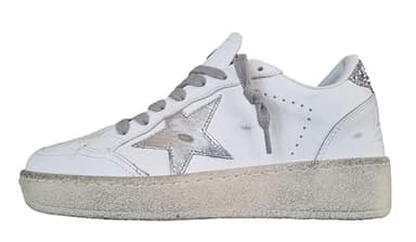 Golden Goose Chaussures Sneakers Femme Ball star2 Stella Glitter 80185 Blanc, Blanc et argent., 40 EU
