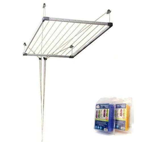 Bricolemar Étendoir de plafond extensible concial, 100-160 cm, aluminium anodisé, avec 40 pinces monobloc