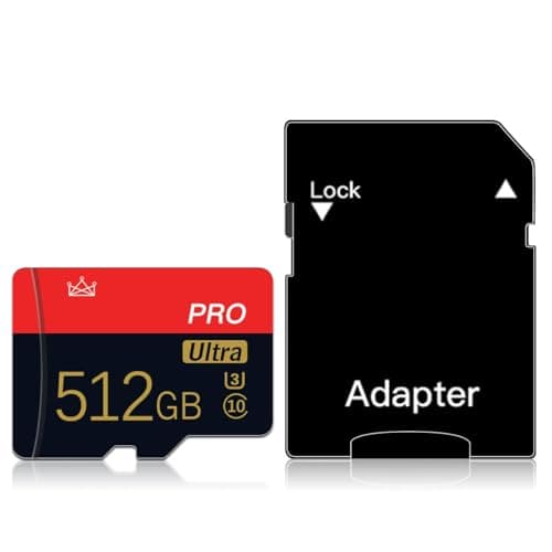 Carte mémoire Micro SD classe 10 - 512 Go - Mini carte mémoire SD haute vitesse - Avec adaptateur pour appareil photo, téléphone, ordinateur, tachygraphe, tablette, drone