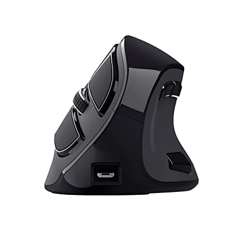 Trust Voxx Souris Verticale sans Fil Rechargeable, Bluetooth ou 2.4 GHz, 9 Boutons, 1200-2400 PPP, Souris Bluetooth Ergonomique pour PC, Mac, Macbook, Ordinateur, Chromebook - Noir