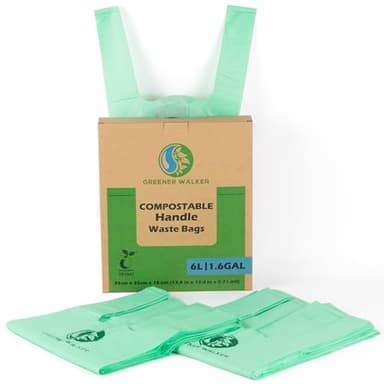 GREENER WALKER 6L Compostable Poubelle avec des Poignées Faciles à Attacher 150 sacs, 100% Biodégradable aliments cuisine Waste Bags avec Europe EN13432 & ASTM D6400 Certifié