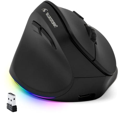 Bluestork - Souris sans Fil Ergonomique et Verticale pour gauchers, Bluetooth ou récepteur USB, 800-2400 DPI, 6 Boutons, LED RGB, Prévention Syndrome de la Souris - PC/Mac/IPAD
