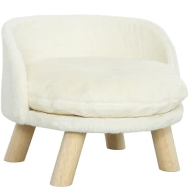 PawHut Canapé pour chien avec coussin, pieds en bois, lavable, canapé surélevé pour petits chiens, 40,5 x 40,5 x 33 cm, blanc crème