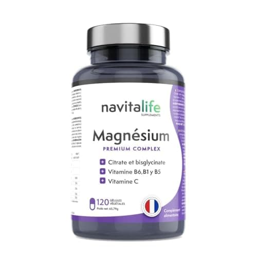 Magnesium Citrate pur 1545 mg + Magnesium Bisglycinate 600 mg + Vitamine C, B6, B1, B5 | Réduit la Fatigue et l'Épuisement | Soulage Douleurs Articulaires et Musculaires, 120 Capsules