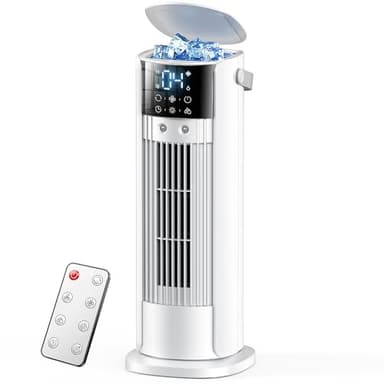 Climatiseur Mobile 4 en-1 avec Mode Tempête,Rafraichisseur d'Air Portable,Brise Naturelle,Double Brumisation 90° Oscillation,10H Minuterie Sommeil,700mL pour Chambre et Bureau