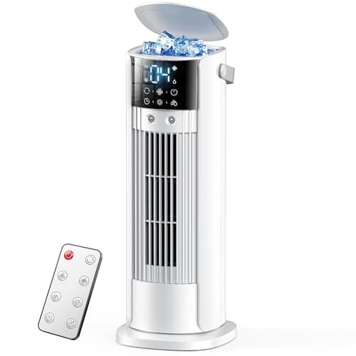 Climatiseur Mobile 4 en-1 avec Mode Tempête,Rafraichisseur d'Air Portable,Brise Naturelle,Double Brumisation 90° Oscillation,10H Minuterie Sommeil,700mL pour Chambre et Bureau