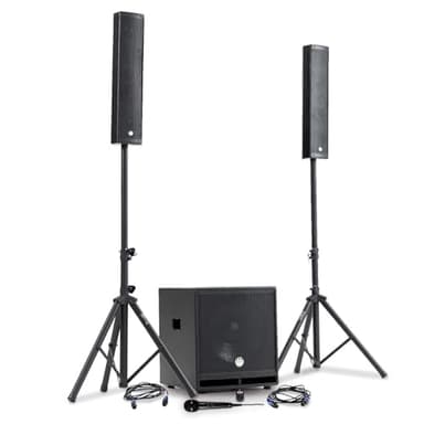 Pack Sonorisation DJ complet BM Bmsonic BMS-15-SLIM-BT, 1200W Enceintes satellites, SUB 38cm USB/Bluetooth, Supports Câbles, Micro