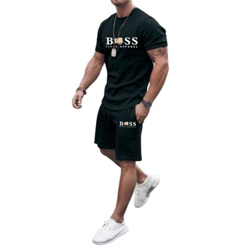 WAZHAKU Survêtement pour homme, tenue de sport ample, confortable, respirant, ensemble 2 pièces avec t-shirts et pantalons de sport, tenue de fitness élastique, vêtements de rue, XL