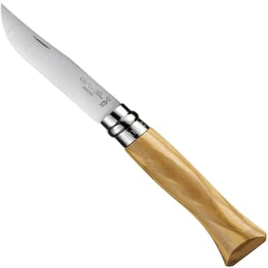 Opinel - N°06 Couteau de Poche en Boîte - Lame 7 cm Acier Inox, Manche Bois d'Olivier, Usage Quotidien, Bague de Sécurité Virobloc - Fabrication Française