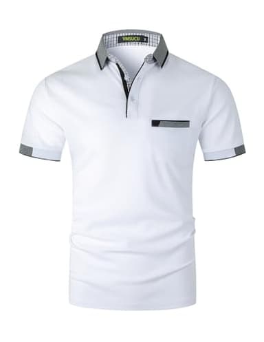 VMSUCIJ Polo Coton Manches Courtes Hommes Elégant Mince Sports Pocket Chemise,24 Blanc,XL