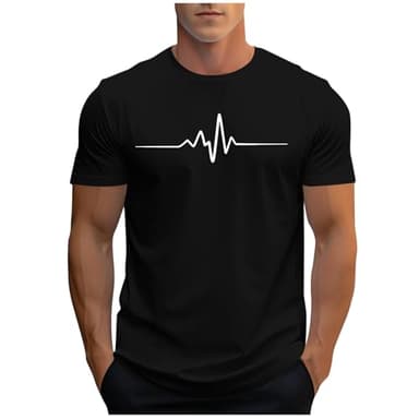 UHouse Tee Shirt Homme Sport Tshirt à Manches Courtes T-Shirts Ete Imprimé Teeshirt Col Rond Haut D'Été Streetwear Grande Taille Fin Cut Top Coton Délavé Habit Noir L