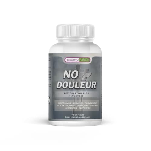 Healthy Fusion, No+Douleur | Puissant traitement anti-inflammatoire | Analgésique et régénérateur | Curcuma, Glucosamine, Chondroïtine | Éliminez la douleur | Formule efficace | 90 gélules
