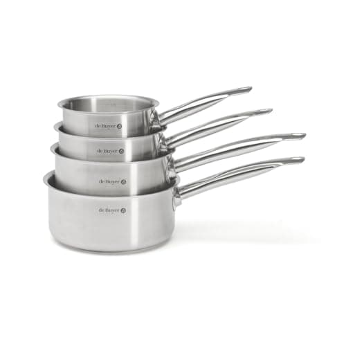 De Buyer - Lot de 4 casseroles PRIM'APPETY - 14/16/18/20 cm - Sans PFAS, Inox 18/10 de Qualité Professionnelle, Fond Magnétique Épais pour Cuisson Maîtrisée, Tous Feux + Four, Finition Poli Brossé