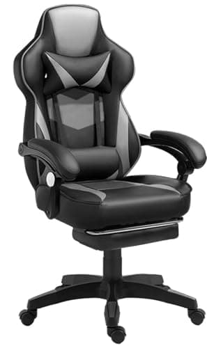 Luxirest Chaise Gaming Chaise Bureau Ergonomique avec Repose-Pied - Fauteuil Gaming avec Soutien Lombaire et Appui-tête - Siège Gaming (Noir et Gris)