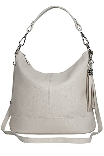 AmbraModa GLX09 Sac à main pour femme en cuir véritable, beige, 28/24/13cm