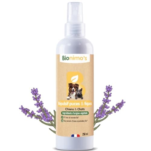 Spray Répulsif anti-Puces & Tiques Chiens & Chats. Naturel et Végétal. Complexe d’Huiles Essentielles Bio et Eau de Lavande Bio. 100% Français. Protège des parasites