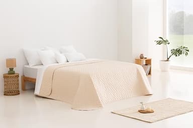 Todocama Etoile - Couvre-lit boutis Fin avec Motif étoiles, pour Printemps, été, Automne et Hiver. 100% Microfibre Extra Douce - Housse de lit Multifonction - 120/135-230 x 260 cm - Beige