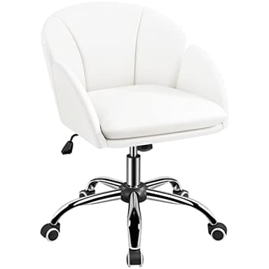 Yaheetech Chaise Bureau Design Fleur Fauteuil de Bureau en Similicuir Hauteur Réglable avec Dossier Arrondi Inclinable pour Chambre Bibliothèque Blanc