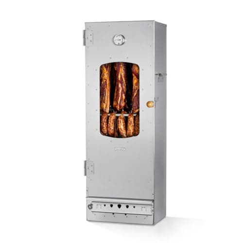 Fumoir de haute qualité KAISER COMPANY '100' l Ce fumoir est fabriqué en acier inoxydable I Fumoir portable de 110 cm I Il peut accueillir jusqu'à 15 kg de viande I Chauffage au bois