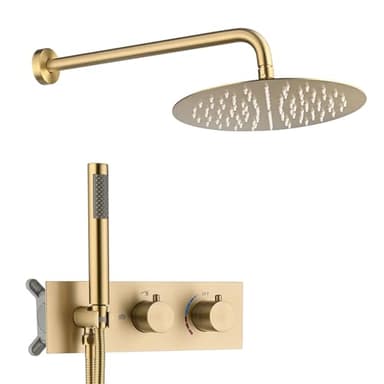 BEITH Colonne de Douche Encastrée, Or Brossé Ensemble de Douche, 10inch/255mm Systèmes de Douche, Pomme de Douche Rotative Ronde en Acier Inoxydable 304, Corps en Laiton, Autonettoyant