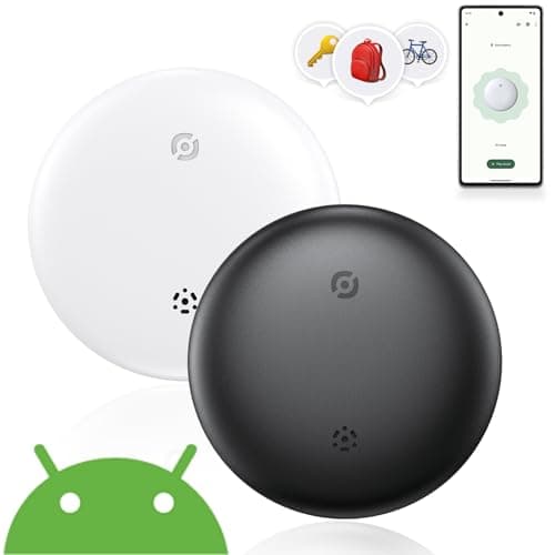 Tag Traceur Android,Android Smart Tracker Localisateur D’Objets Bluetooth Air Tag Compatible pour Android Fonctionne avec l’app Google Localiser (Android Only) IP66 Imperméable (Blanc&Noir, 2 Pack)