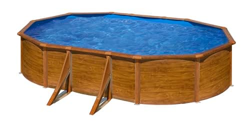 GRE KIT610W Pacific - Piscine Hors-Sol en Acier, Piscine Ovale avec Structure en Acier Imitation Bois. Piscines Hors-Sol pour Jardin, 610x375x120 cm