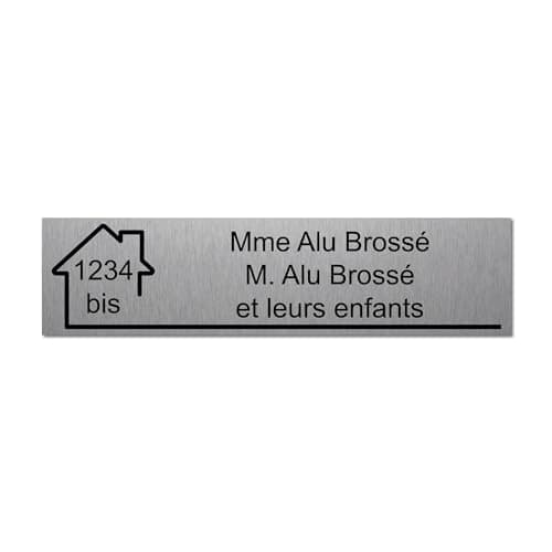 Plaque gravée pour nom et numéro boîte aux lettres autocollante 10x2,5cm personnalisée 1 à 3 lignes Alu Brossé