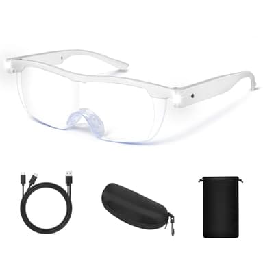 NZQXJXZ Lunettes Loupe 300% avec Lumière, Rechargeables par USB, Éclairage LED Loupe Grossissante, Lunettes Loupe Anti-Lumière Bleue Main Libre pour Travail de Près, Loisirs, Lecture, Artisanat