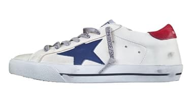 Golden Goose Chaussures de sport Homme Vintage Super Star 10317 Blanc, Rouge et Bleu, Blanc bleu et rouge, 39 EU