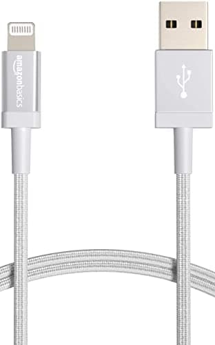 Amazon Basics Câble USB-A vers Lightning en nylon tressé Chargeur certifié MFi pour iPhone, 0.9 m, Argenté