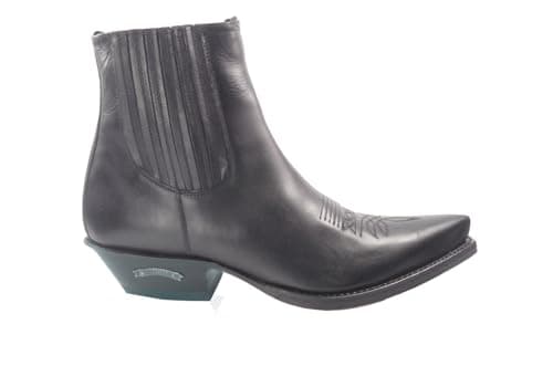 Sendra Boots 2581 Cuervo Noir Bottines Hommes Santiag Bout pointu Talon incliné Fermeture élastique Fait Main Cuir Véritable (eu_footwear_size_system, adult, men, numeric, medium, numeric_42)