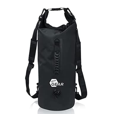 your GEAR Dry Bag Sac à dos étanche 20 l | 30 l | 50 l Sac à dos étanche avec bretelles, poignée de transport et valve de compression/gonflage, flottant, 20 l - Noir, Sporty