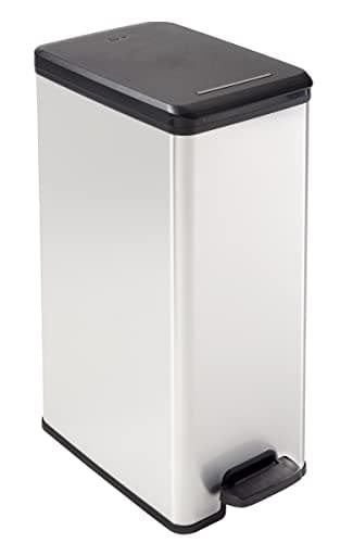 CURVER Poubelle rectangulaire à pédale 40L - Slim Bin - Fermeture Douce - Aspect Métal - Pour Cuisine, Bureau, Salle de Bain - 39,3 x 25 x 60,7 cm - Gris -Recyclé
