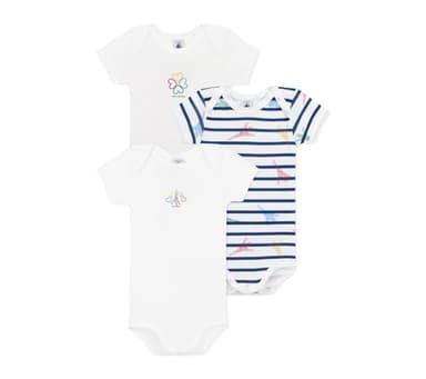 Petit Bateau A0DEH Bodies Us Manches Courtes, Variante 1, 3 Ans (Lot de 3) Mixte bébé