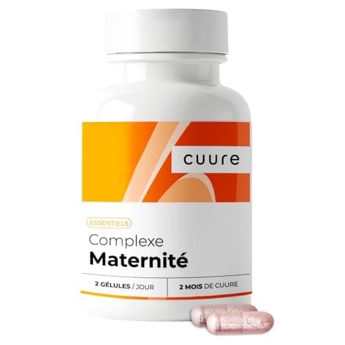 Complexe Maternité Plus Assimilable que l'Acide Folique - CUURE - 45 Jours - Conception, Grossesse et Allaitement - 15 Actifs de Haute Qualité - Vitamine B9, B12, D, Iode, Zinc - Fabriqué en France