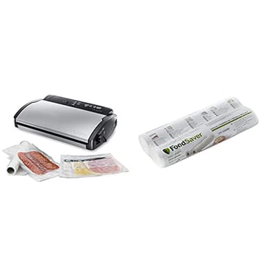 FoodSaver V2860-I Machine Sous Vide avec Compartiment de Rangement pour Rouleau et Cutter et 3 Vitesses d'Aspiration & Rouleaux de mise sous vide, pour machine sous vide Foodsaver, Pack de 2