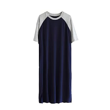 GTHTTT Hommes Chemise De Nuit À Manches Courtes Col Rond Coton Vêtement De Détente Être Facile À Mettre Et À Enlever Robe Lâche Pyjama,Light Gray Navy,5XL