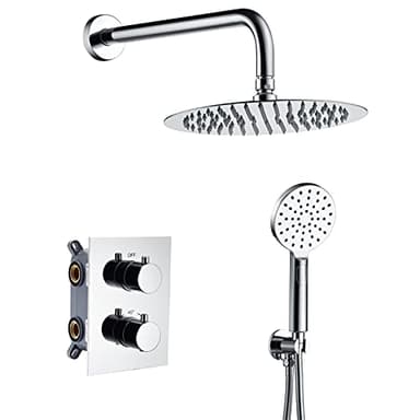 Ibergrif - Colonne de Douche Encastré avec Mitigeur Thermostatique, Flexible, Tête, Douchette, Support, Chromé