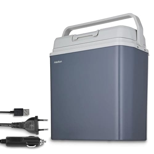 MEDION Glacière mobile avec fonction chauffage (électrique, 2 en 1 : refroidissement et chauffage, 20 litres, poignée de transport, connexion 3 en 1 5 V USB, adaptateur 230 V et 12 V pour voiture, pou