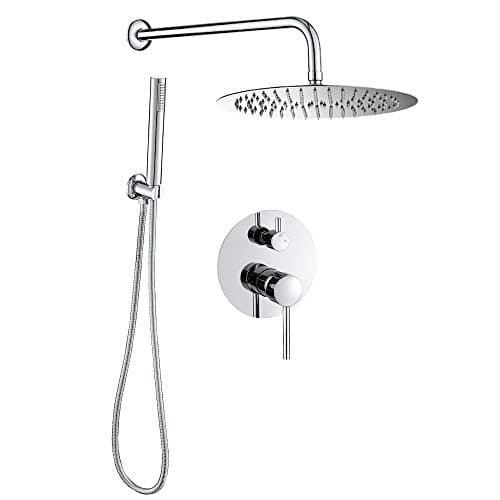 VALAZ Douche Encastrable | Mitigeur Douche 2 voies, Pulvérisateur Effet Pluie | Installation Murale Facile et Rapide | Inoxydable, Ronde, Pulvérisateur 25 cm, Chromé, Série Jucar