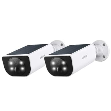 AOQEE Caméras de Surveillance - Camera Exterieur sans Fil Panneau Solaire Intégré, PIR Alerte Instantanée, Détection Humaine AI, Vision Nocturne Intelligente, Audio Bidirectionnel (Lot de 2)