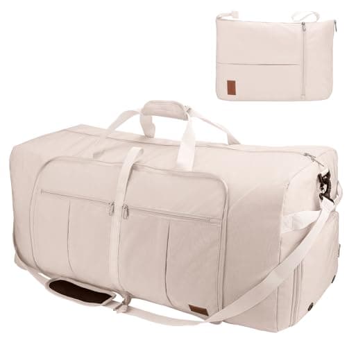 Urtala Sac de voyage pliable pour homme et femme - 100 l - Grand sac de nuit avec compartiment à chaussures - Sac étanche pour bagage à main / sac de sport, beige, 100L