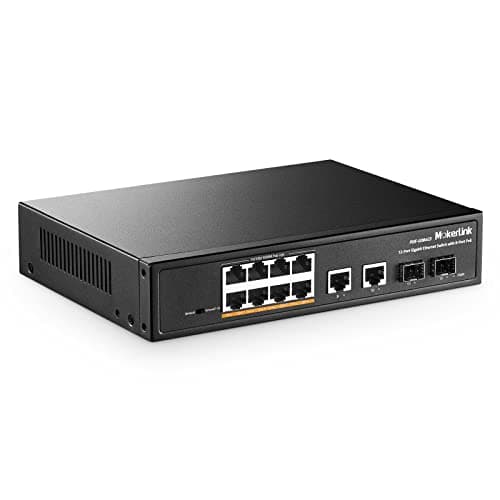 MokerLink 12 Ports Gigabit Poe Switch , 8 GE Poe+, 2 GE Uplink, 2 Gigabit SFP, 120W 802.3af/at Poe, commutateur Ethernet Plug-and-Play sans Ventilateur