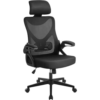 Yaheetech Chaise de Bureau en Maille avec à Haut Dossier avec Accoudoirs Relevables Appui-tête Support Lombaire Assise Réglable en Hauteur Charge Max 136kg Noir