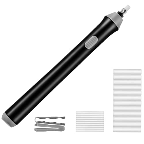 OFFCUP Gomme électrique, Gomme à Piles, 22 Gommes De Recharges, Gomme à Crayon Automatique Portable pour Les Artistes, Dessinateurs, Architectes Fournitures De Bureau Et écoles- Noir