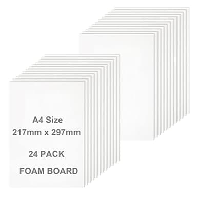 ASelected Lot de 24 Carton Mousse A4 5mm, Carton Mousse Plaque en Mousse de Polystyrène, Panneau D’affichage,Planches Mousse Blanc pour Art, Présentations, École, Bureau (210MM×300MM)