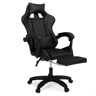 IDMarket - Fauteuil de Gaming Alex réglable avec Repose-Pied, Coussin de tête et Coussin Lombaire Noir