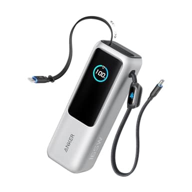 Anker Power Bank pour ordinateurs portables Batterie Externe, chargeur 25000mAh 3 ports USB-C 100W pour plusieurs appareils, câble intégré+câble rétractable, pour iPhone16/15, MacBook, Samsung et plus