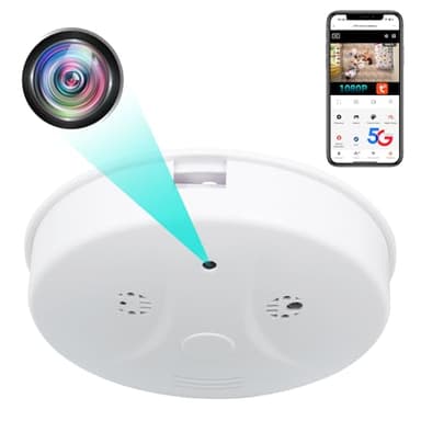 Caméra Espion, 5G WiFi Mini Camera Cachée Détecteur de Fumée, Micro Caméra Espion sans Fil HD 1080P, Caméra de Surveillance a Distance Discrete Enregistreur Nocturne Détection de Mouvement