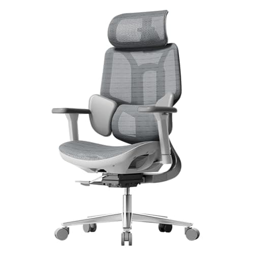 Hbada E3 Air Chaise de Bureau Ergonomique Fauteuil de Bureau - Soutien Lombaire Dynamique 3 Zones, Appui-Tête 3D Réglable, Accoudoirs 3D Réglables, Pivotant sans Repose-Pieds, Gris